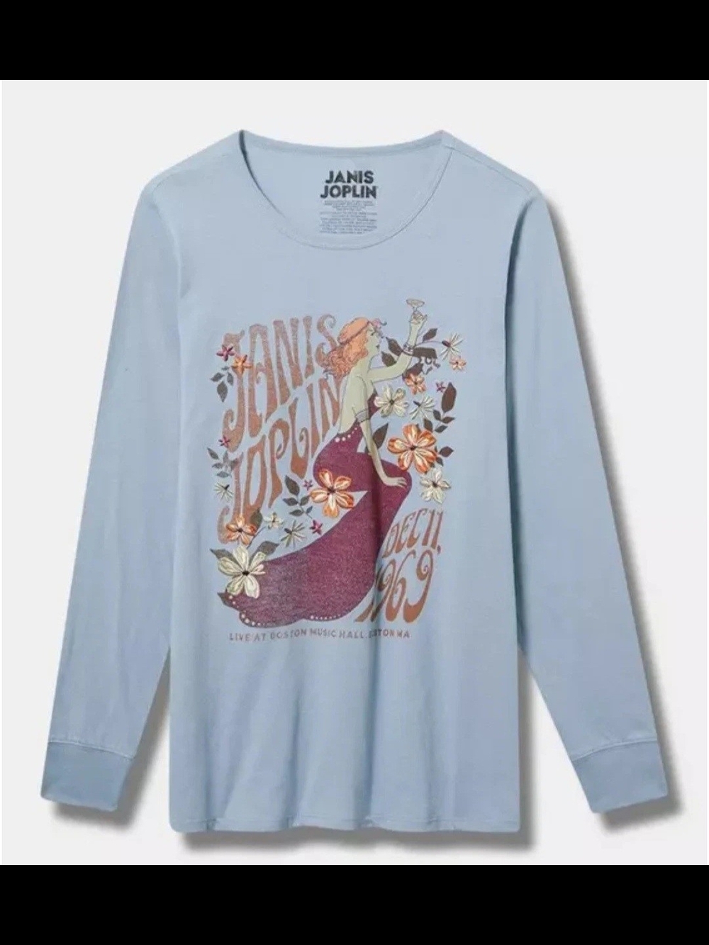 Janis Joplin Light Blue Long Sleeve Graphic Tee